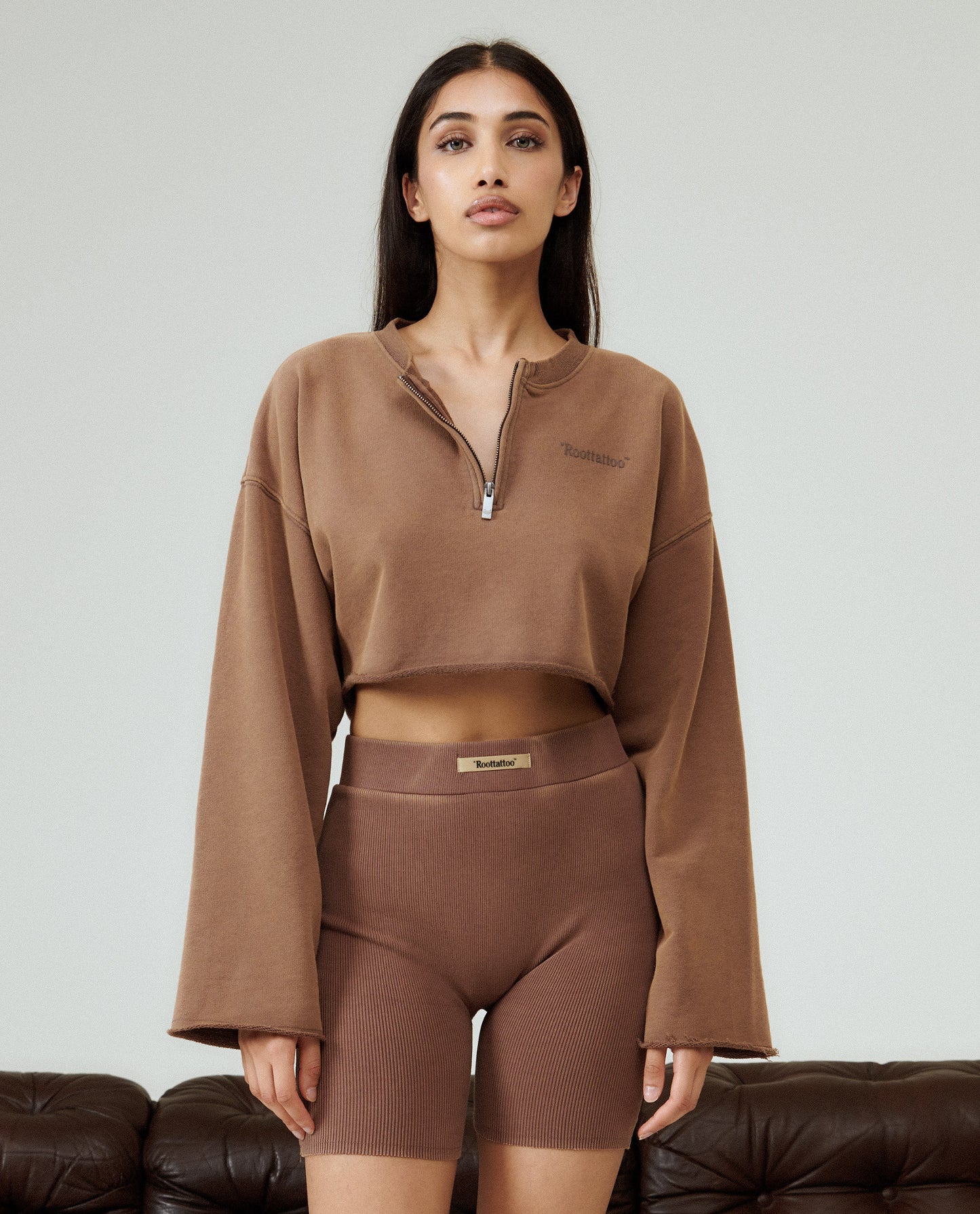 ROOT BROWN CROPPED HALFZIP SWEATER