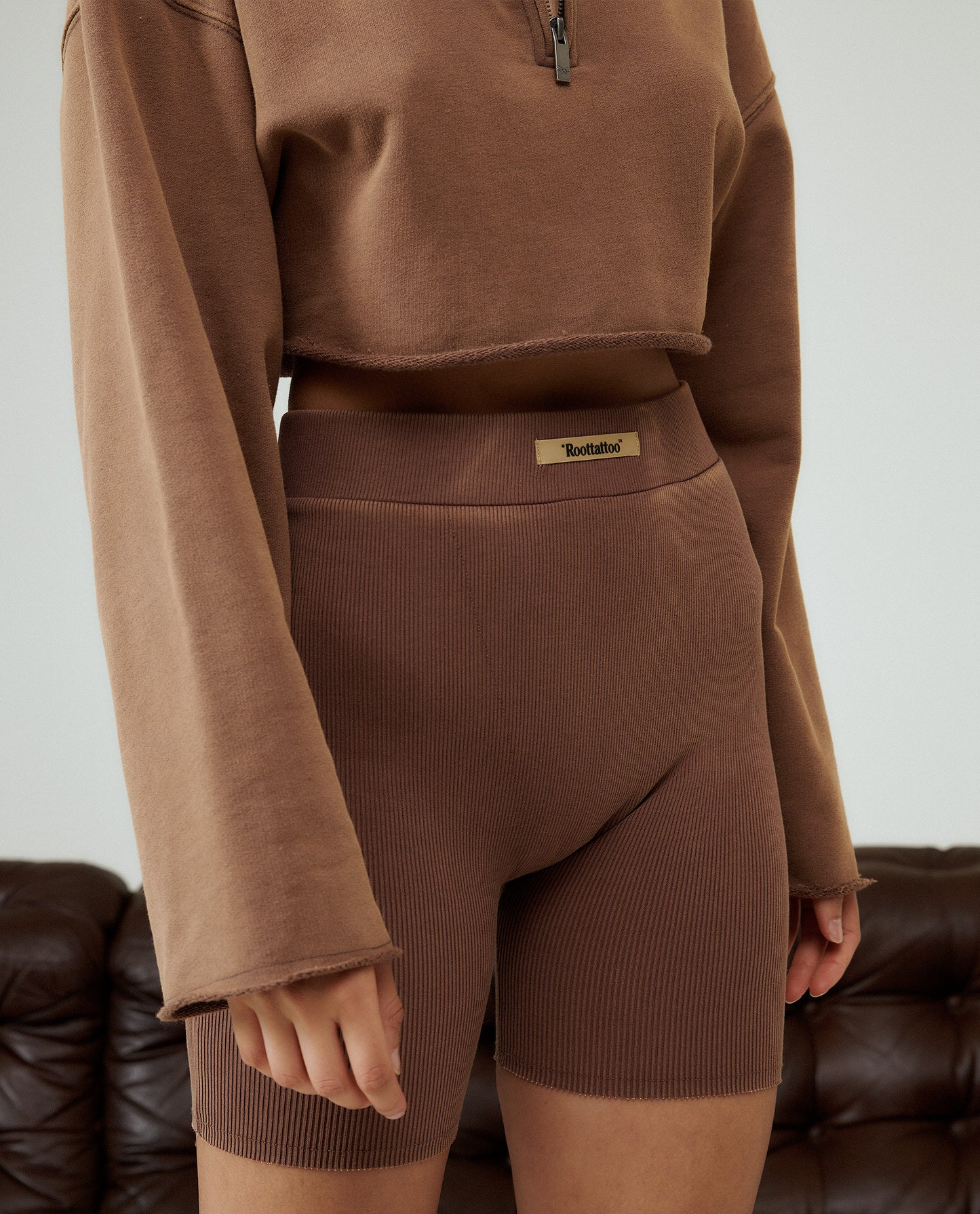 ROOT BROWN CROPPED HALFZIP SWEATER