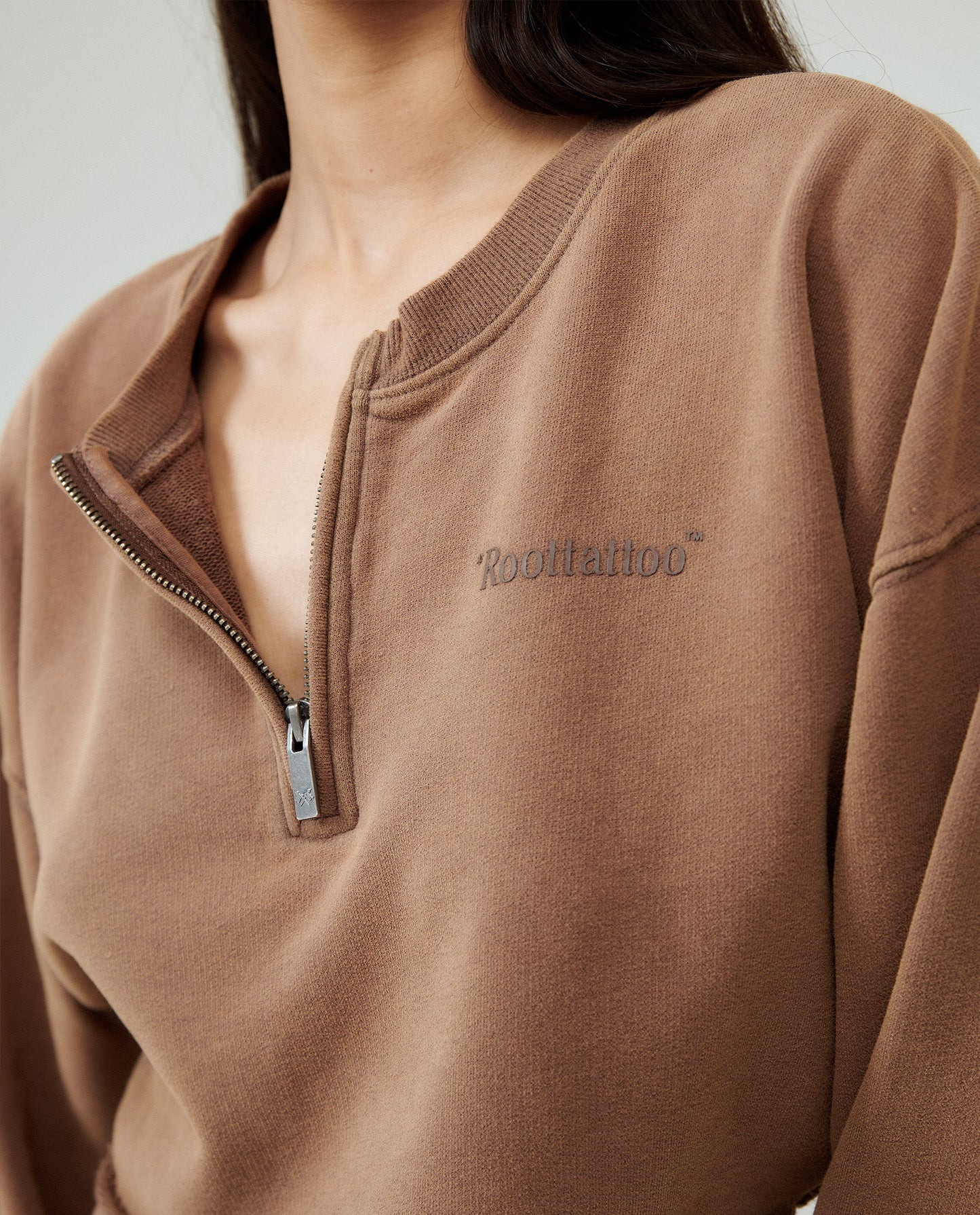 ROOT BROWN CROPPED HALFZIP SWEATER