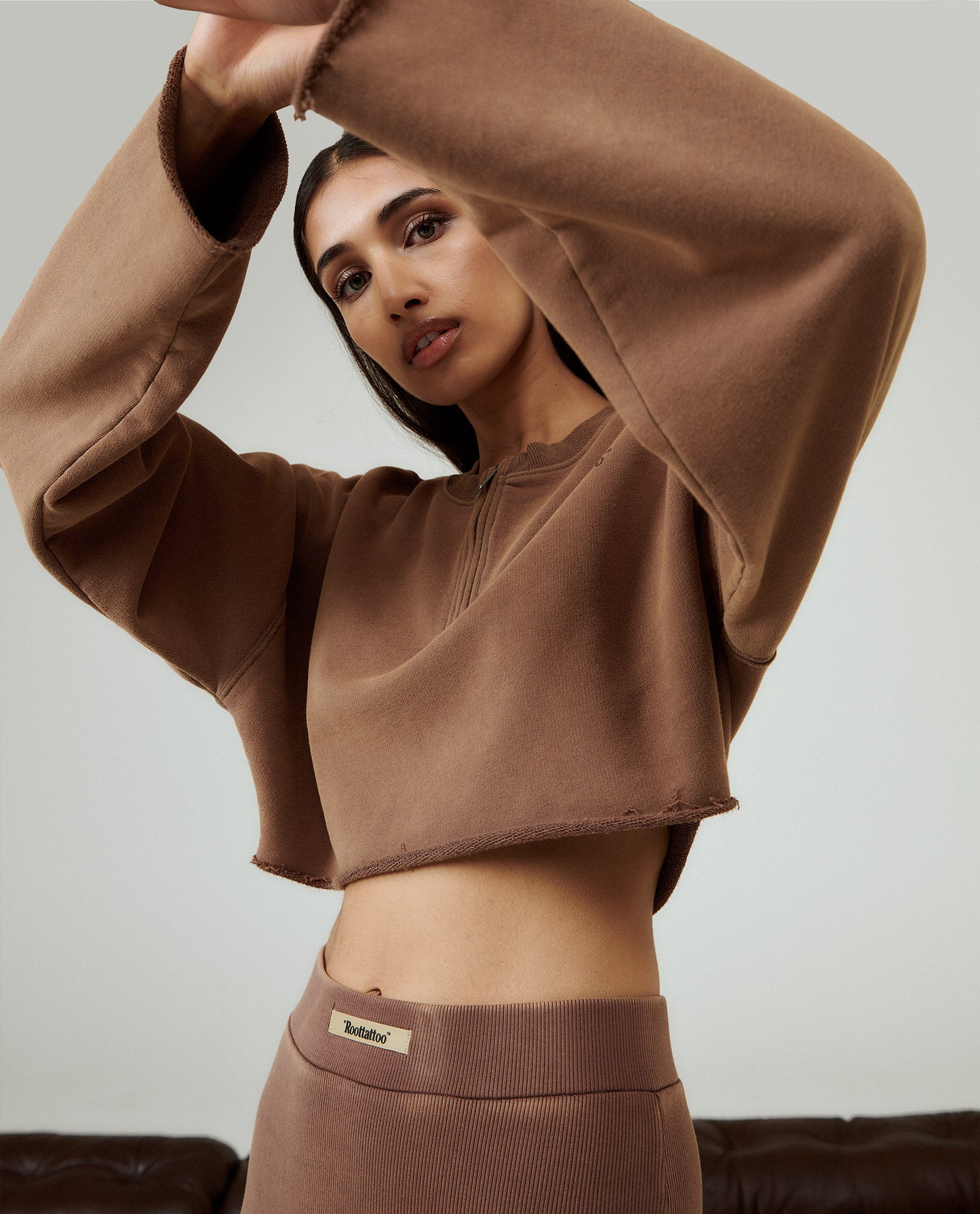 ROOT BROWN CROPPED HALFZIP SWEATER