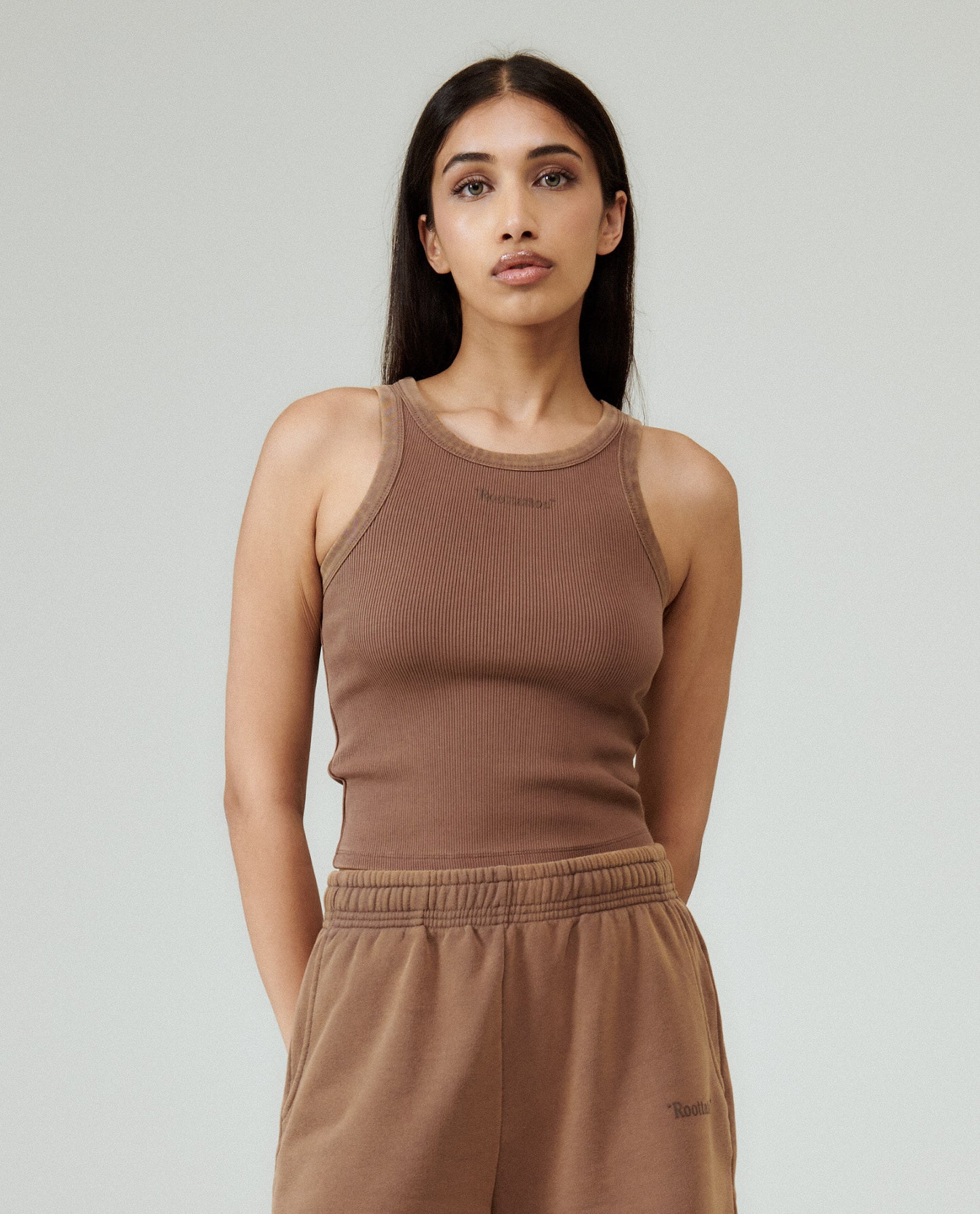 ROOT BROWN CROPPED TANK TOP